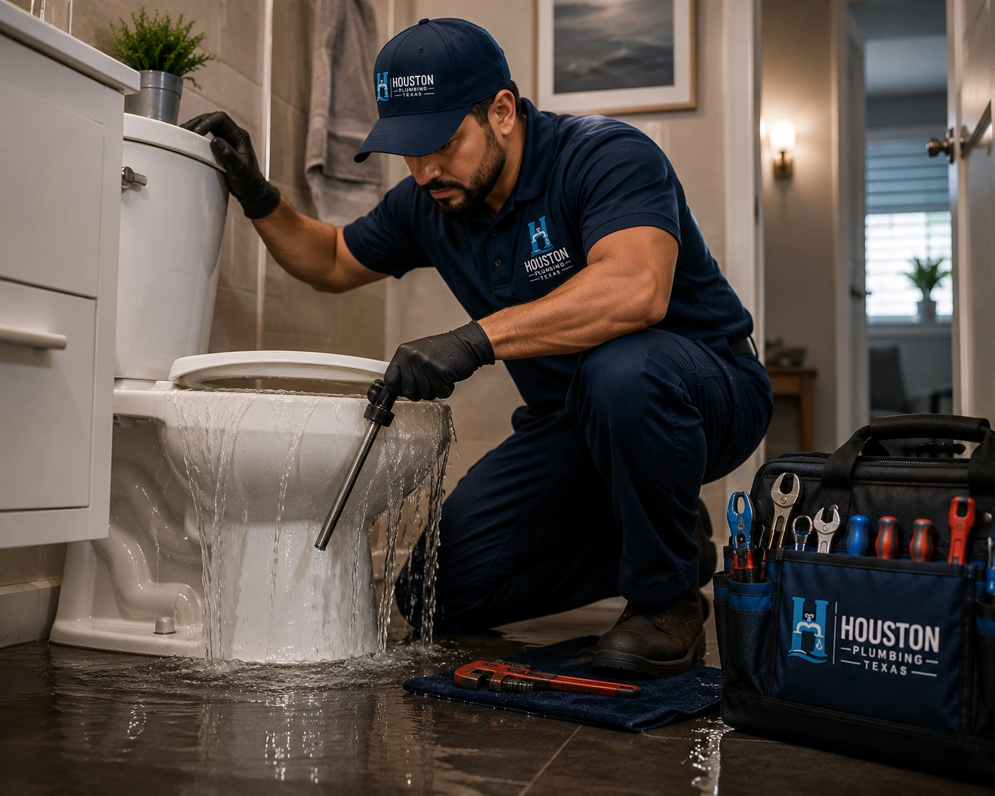 Severe toilet clog and overflow repair in Houston