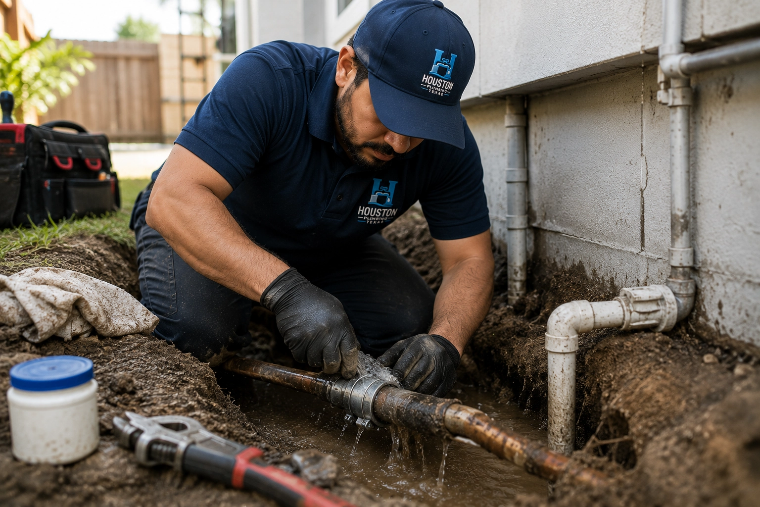 Underground water line and shutoff valve repair in Houston