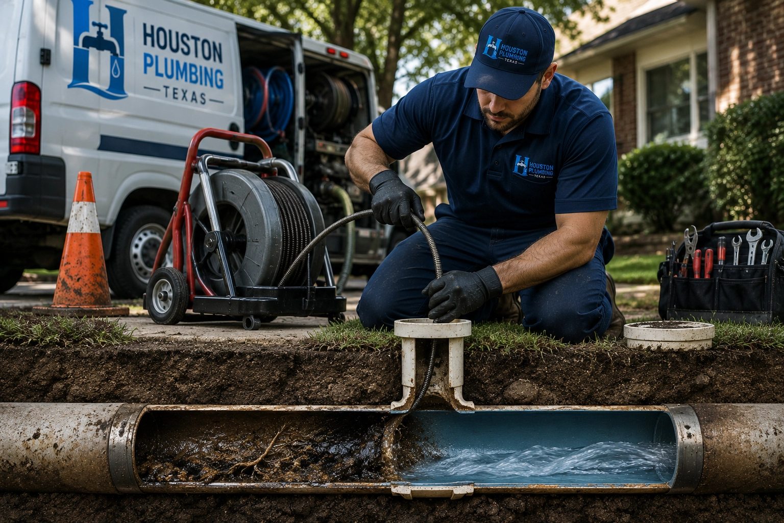 Urgent sewer line leak detection and repair in Houston